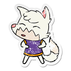 distressed sticker of a cartoon fox