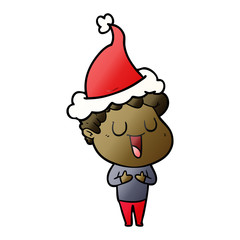 laughing gradient cartoon of a man wearing santa hat