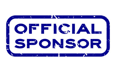 Grunge blue official sponsor word square rubber seal stamp on white background