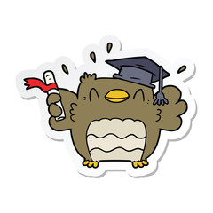 sticker of a cartoon owl graduate