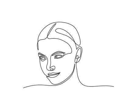 recommend clip art: Continuous line drawing of Portrait of a Beautiful Woman's face. The Concept of Skin Beauty Care for young female models. Fashion beauty model with a white background. Vector