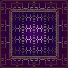 Decorative Pattern With Geometric Ornament. For Print Bandanna, Tablecloth, Fabric Print, Fashion. Vector Illustration. Purple gold color