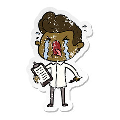distressed sticker of a cartoon crying man