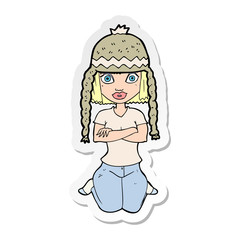 sticker of a cartoon woman wearing hat