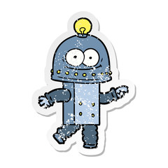 Obraz na płótnie Canvas distressed sticker of a happy carton robot with light bulb
