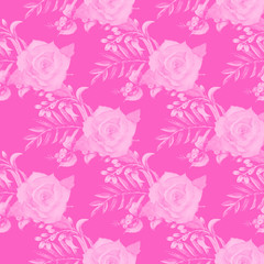 Seamless pattern. Set of flower branches. Rose flower, leaves, berries . Wedding concept with flowers. Floral poster, invitation. Watercolor compositions for greeting card or invitation design. Pale