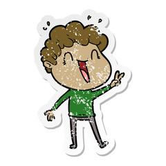 distressed sticker of a cartoon happy man laughing
