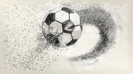 Soccer ball illustration combined pencil sketch and watercolor sketch. 3D illustration. 3D CG. High resolution.