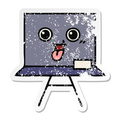 distressed sticker of a cute cartoon chalkboard