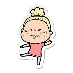 sticker of a cartoon annoyed old lady