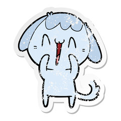 distressed sticker of a cartoon laughing dog