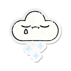 distressed sticker of a cute cartoon snow cloud