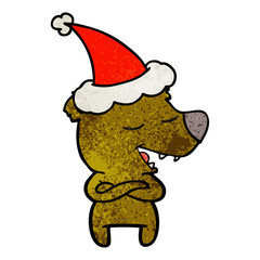 textured cartoon of a bear wearing santa hat