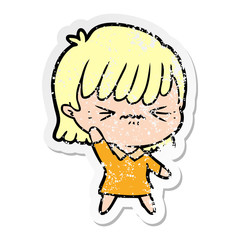Obraz premium distressed sticker of a annoyed cartoon girl