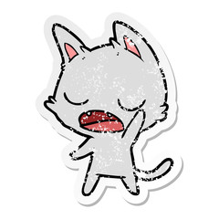 distressed sticker of a talking cat cartoon