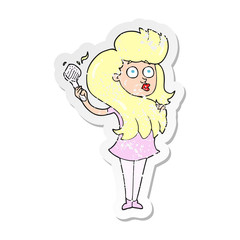 retro distressed sticker of a cartoon woman brushing hair
