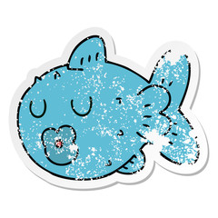 distressed sticker of a quirky hand drawn cartoon fish