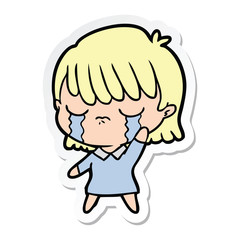 sticker of a cartoon woman crying