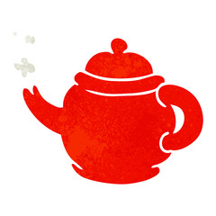 retro cartoon doodle of a blue tea pot