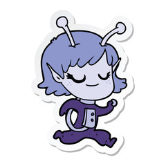 sticker of a smiling alien girl cartoon