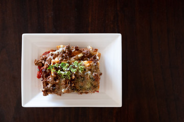 Top down view of low carb meat lasagne