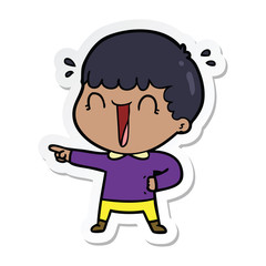 sticker of a laughing cartoon man pointing finger
