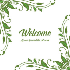 Vector illustration various shapes of green leaf flower frames with greeting card welcome hand drawn