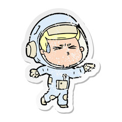 distressed sticker of a cartoon stressed astronaut