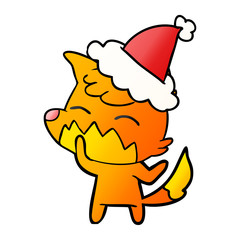 gradient cartoon of a fox wearing santa hat