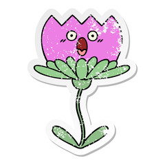 distressed sticker of a cute cartoon flower