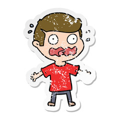 distressed sticker of a cartoon man totally stressed out