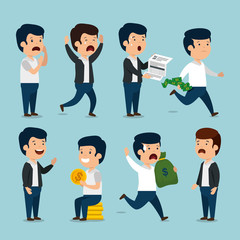 set businessmen with invoice currency and coins