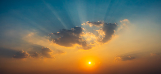 Sunrise in the sky with blue and orange natural background.