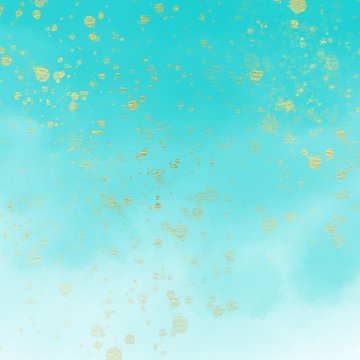 Watercolour Ombre Paper Background With Specs Of Gold, Illustration.