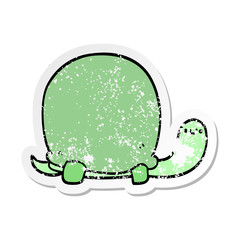 distressed sticker of a cute cartoon tortoise