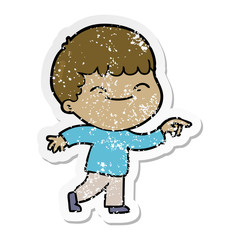 distressed sticker of a cartoon smiling boy