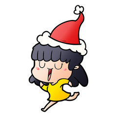 gradient cartoon of a woman wearing santa hat