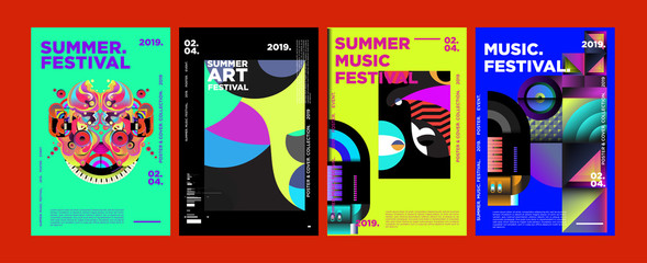 Summer Colorful Art and Music Festival Poster and Cover Template for Event, Magazine, and Web Banner.
