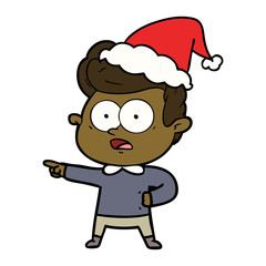 line drawing of a staring man wearing santa hat