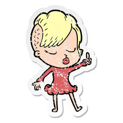 distressed sticker of a cartoon pretty hipster girl