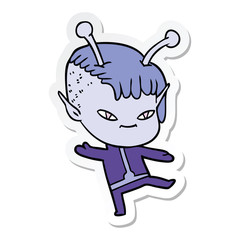 sticker of a cute cartoon alien girl