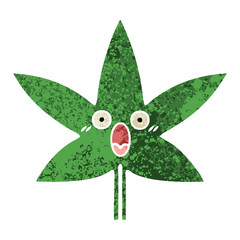 retro illustration style cartoon marijuana leaf