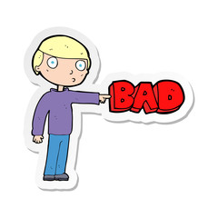 sticker of a cartoon man pointing out the bad