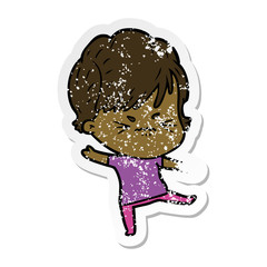 distressed sticker of a cartoon frustrated woman