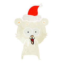 excited teddy bear retro cartoon of a wearing santa hat