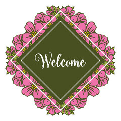 Vector illustration welcome greeting card with green leaf flower frame hand drawn