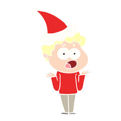 flat color illustration of a man gasping in surprise wearing santa hat