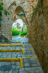 Narrow street in the old town of Jaffa, Tel Aviv, Israel