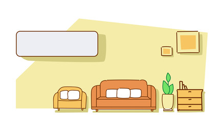 living room interior modern apartment furniture empty no people house colorful sketch doodle horizontal