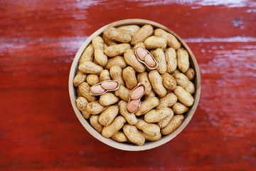 Roasted peanut, snack, in classic wooden bowl
